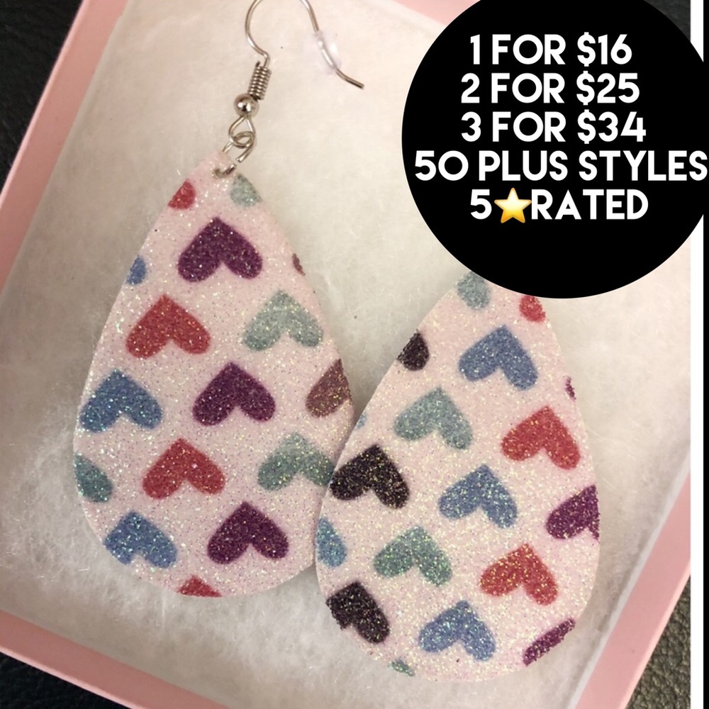 NEW GLITTER PINK HEART TEARDROP EARRINGS
